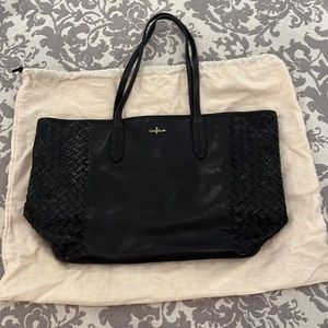 Cole Hann Black Braided Woven Leather Tote Bag